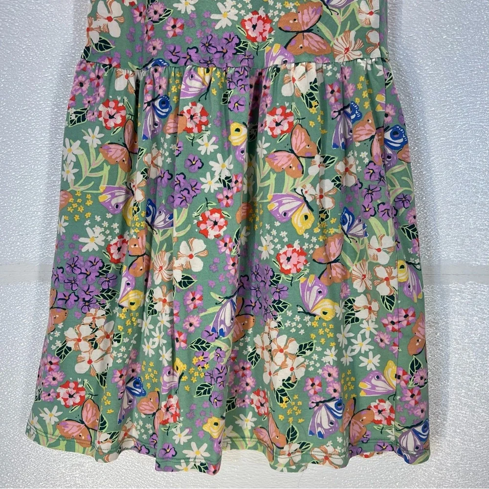 H&M Girls Floral Butterfly Print Dress Size 8-10Y Green‎ Spring Summer Cotton